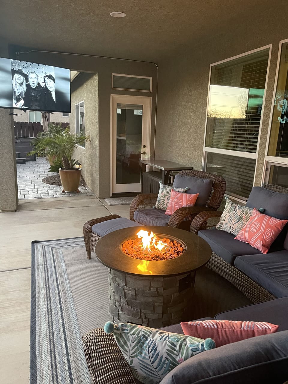 Outdoor living room with TV