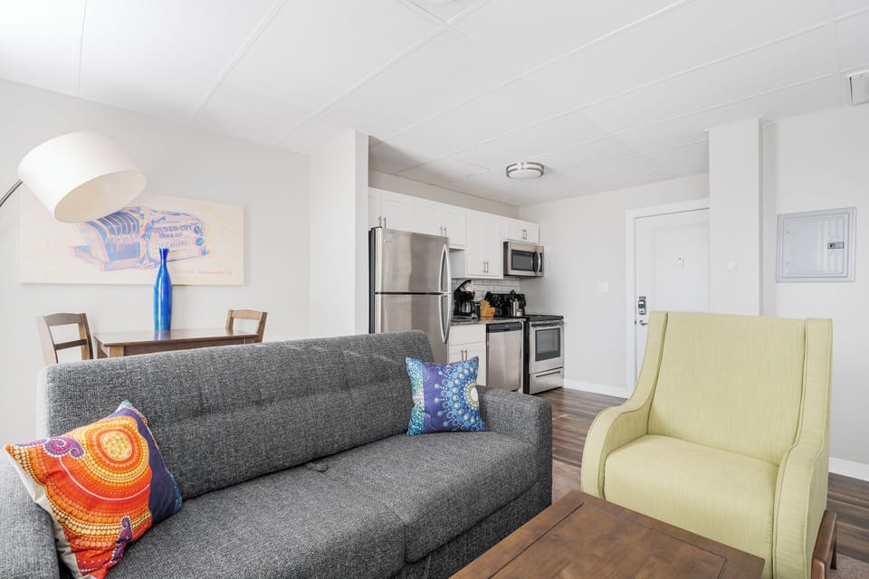 City Apartment | Living area | 50-inch Smart TV with digital channels, TV, streaming services
