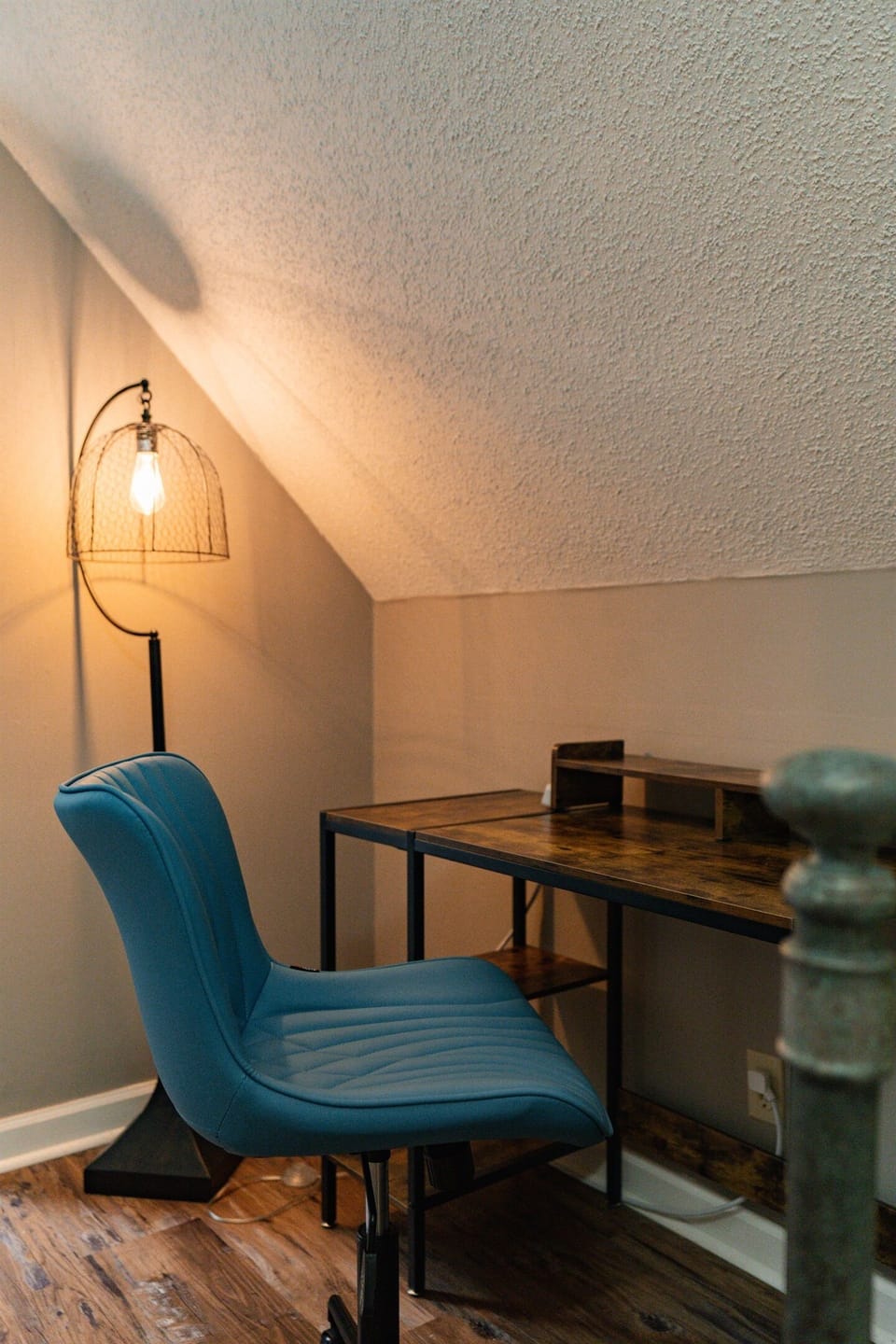 There's plenty of room for your laptop, portable printer, and other devices at this dedicated work desk.  Plush leather seating ensures your comfort while working.  We also provide a USB / grounded plug extension cord for your convenience.