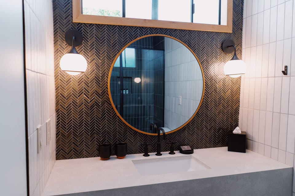 Shower, rainfall showerhead, hair dryer, bathrobes