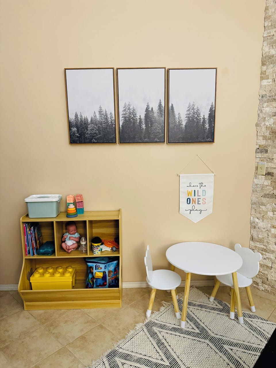 Where the wild things play! Legos, blocks, baby toys, coloring books and markers