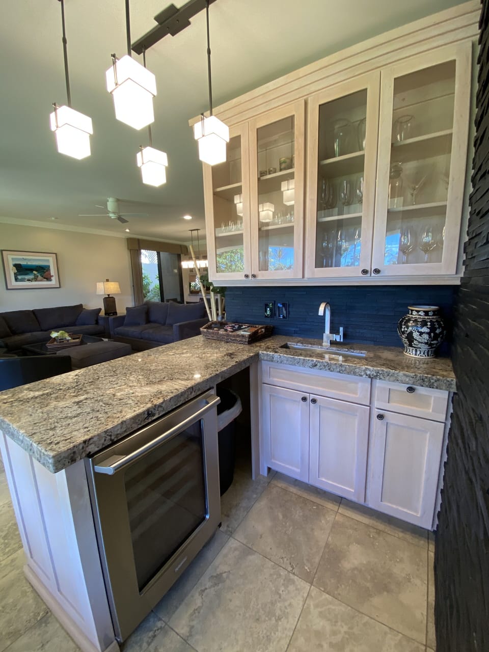 Wet bar off the great room with wine fridge