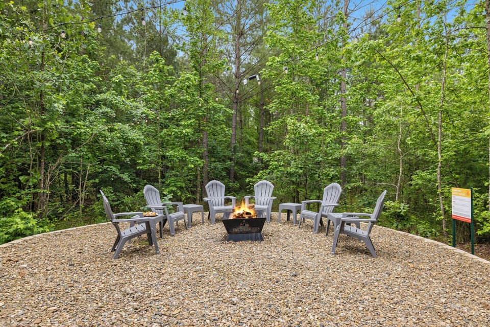 The fire pit is the perfect place to unwind after a day hiking at Beavers Bend State Park. 