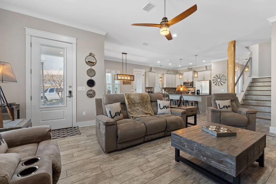 Open Concept Living Room, Dining Room, & Kitchen