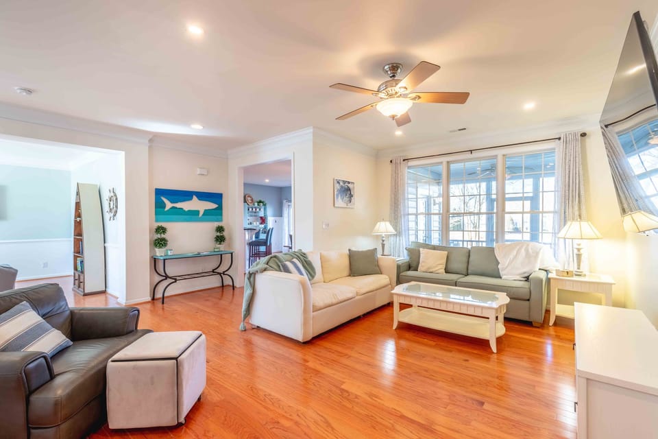 Family room looking towards kitchen and living room