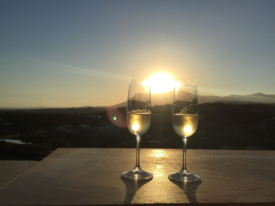 Cava at sunset on the west-facing terrace