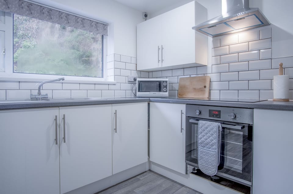 Full-size fridge, microwave, oven, stovetop