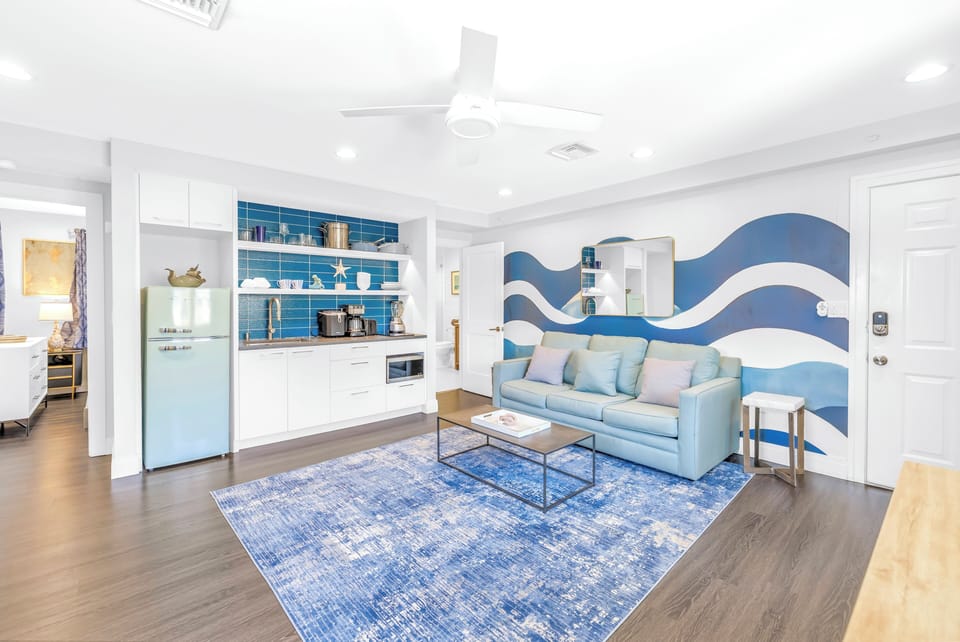 Living area with kitchenette.