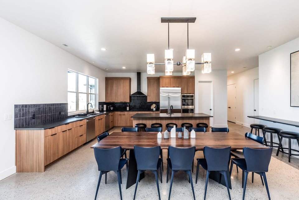 Dining room and kitchen.