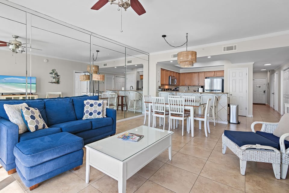 This 11th floor 2BR/2BA condo features Gulf views from the living space and the master bedroom, tile flooring, lots of new furniture, and is well stocked for your visit!