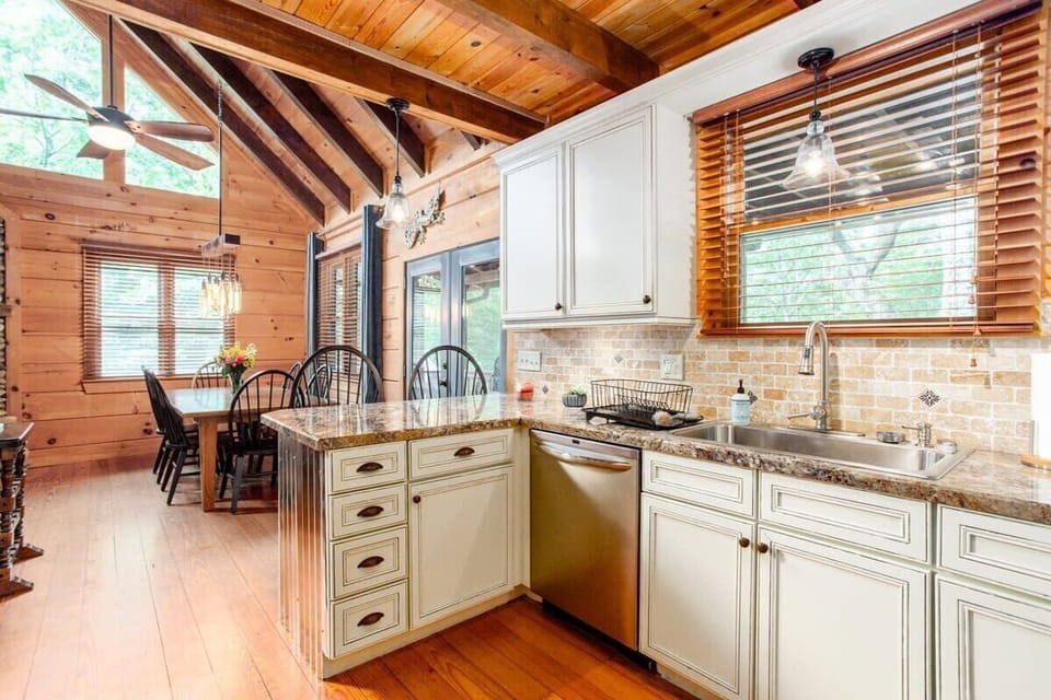 Kitchen area open to the dining and great room areas.