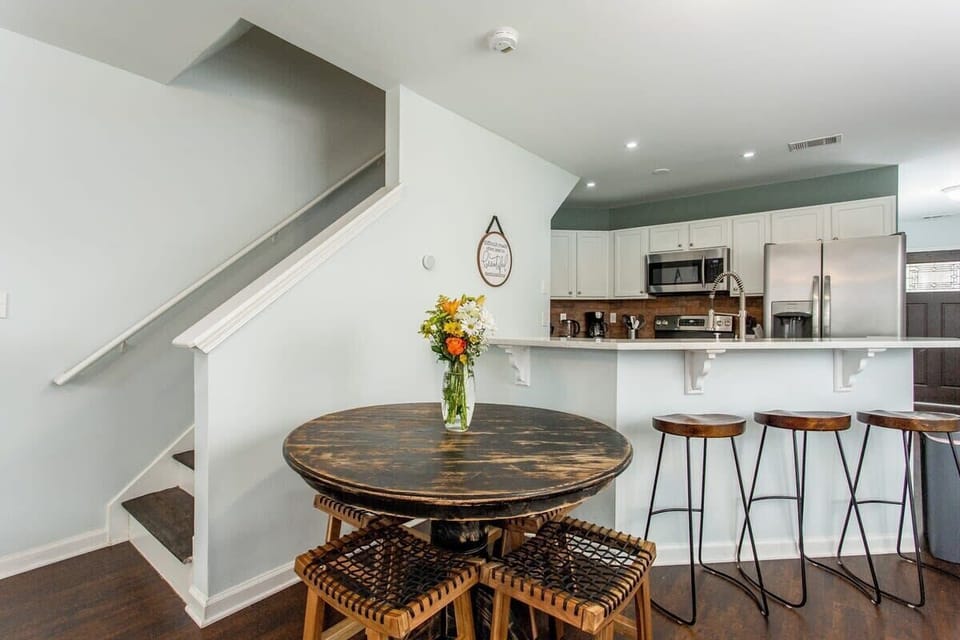 Sit at the dining table or bar top seating.