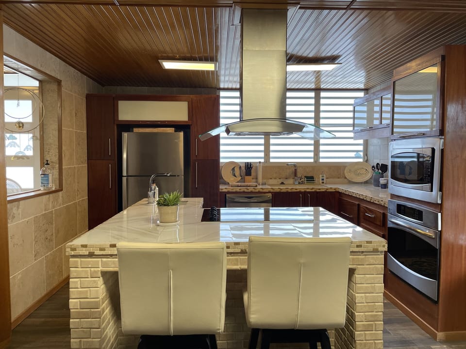 Stove, hood, oven, microwave, refrigerator, dish washer, double sink
