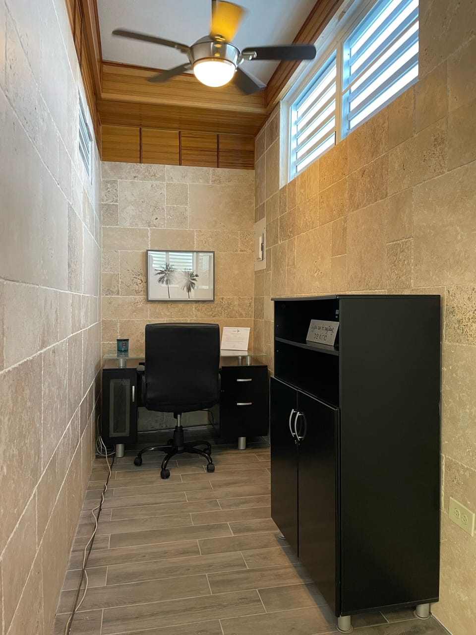 Dedicated work space with desk and office chair