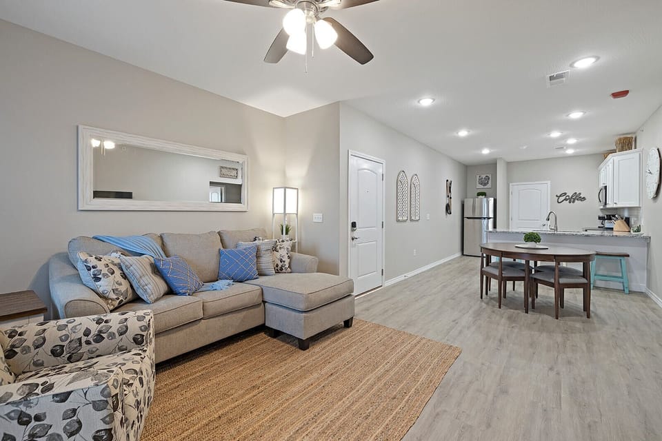 Open-concept layout connecting living, dining, and kitchen — great for gathering together
