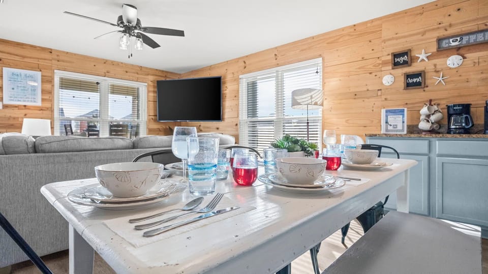 Our dining area accommodates seating for 8, perfect for gathering and sharing memorable meals.