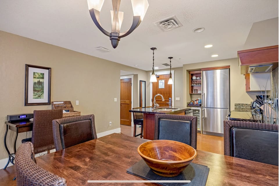 Open-concept layout that seamlessly connects to the kitchen and living areas.