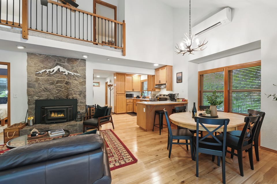 Cozy cabin dinners just steps from the kitchen and the creek.