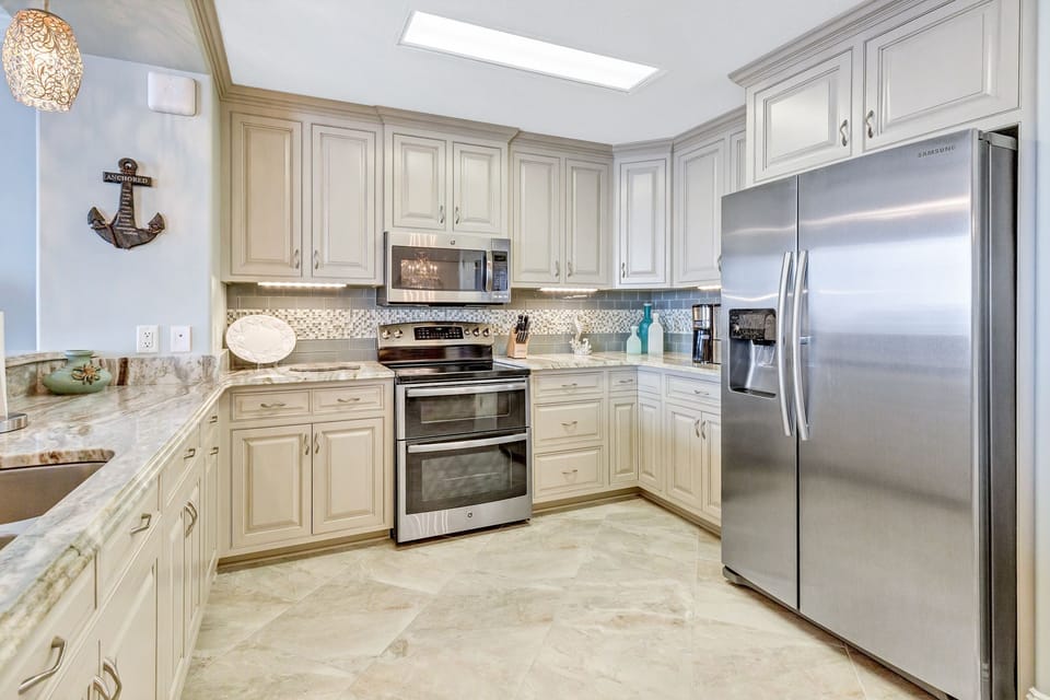 Fully stocked kitchen.