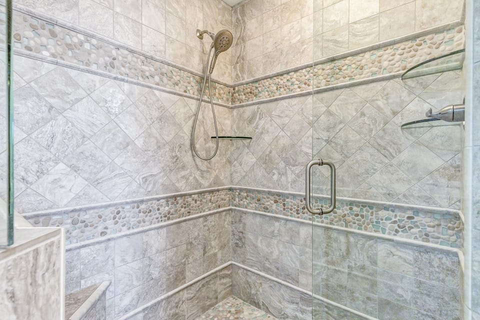 Walk in shower in the master bathroom.