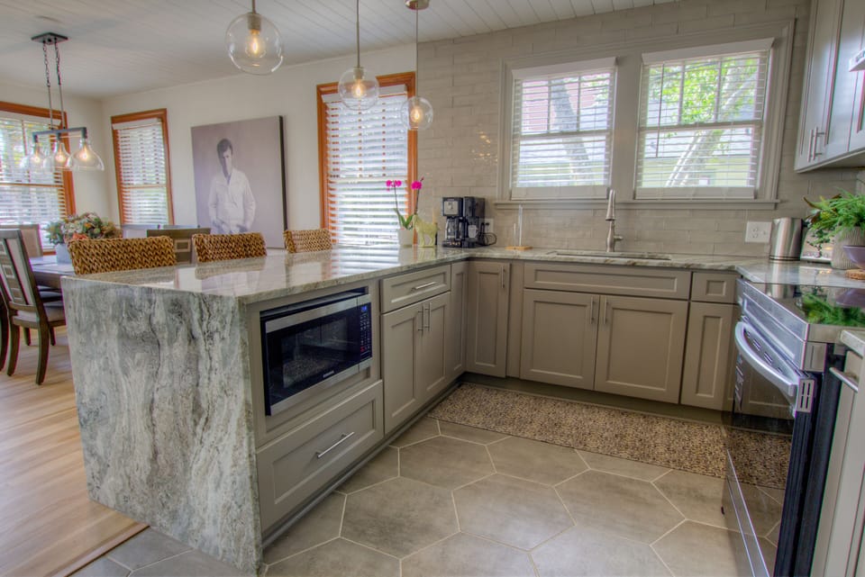 Kitchen is stocked with basic necessities for your cooking needs.