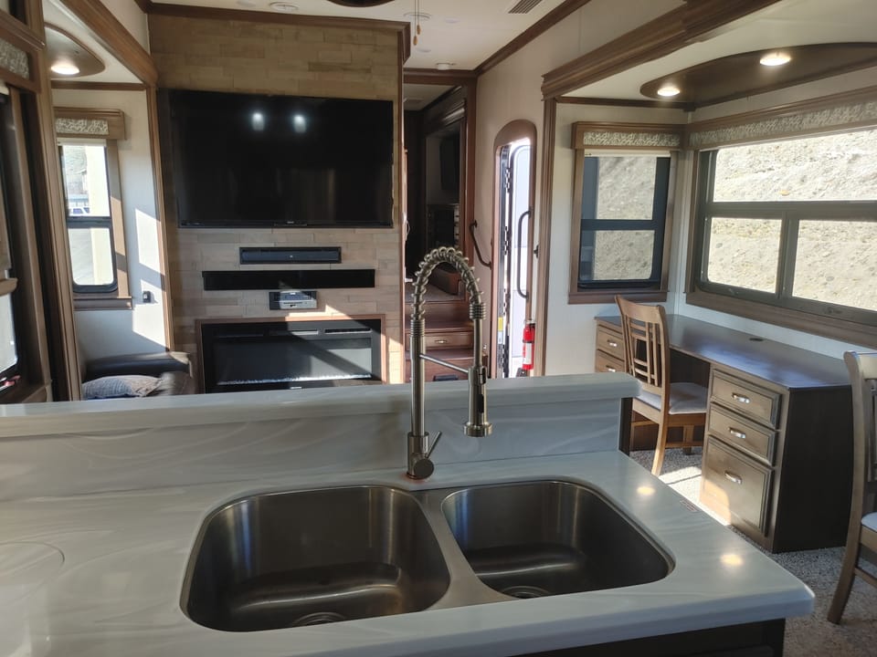 view from kitchen to living room