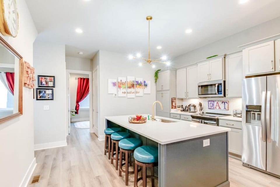 Dining area with seating and warm lighting
