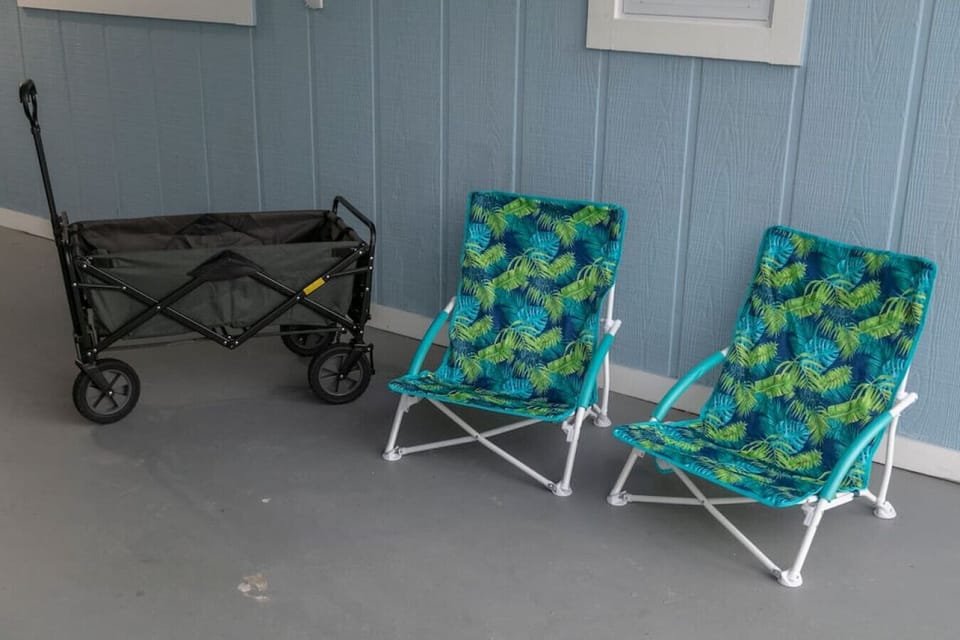 Beach chairs and beach wagon provided at no charge