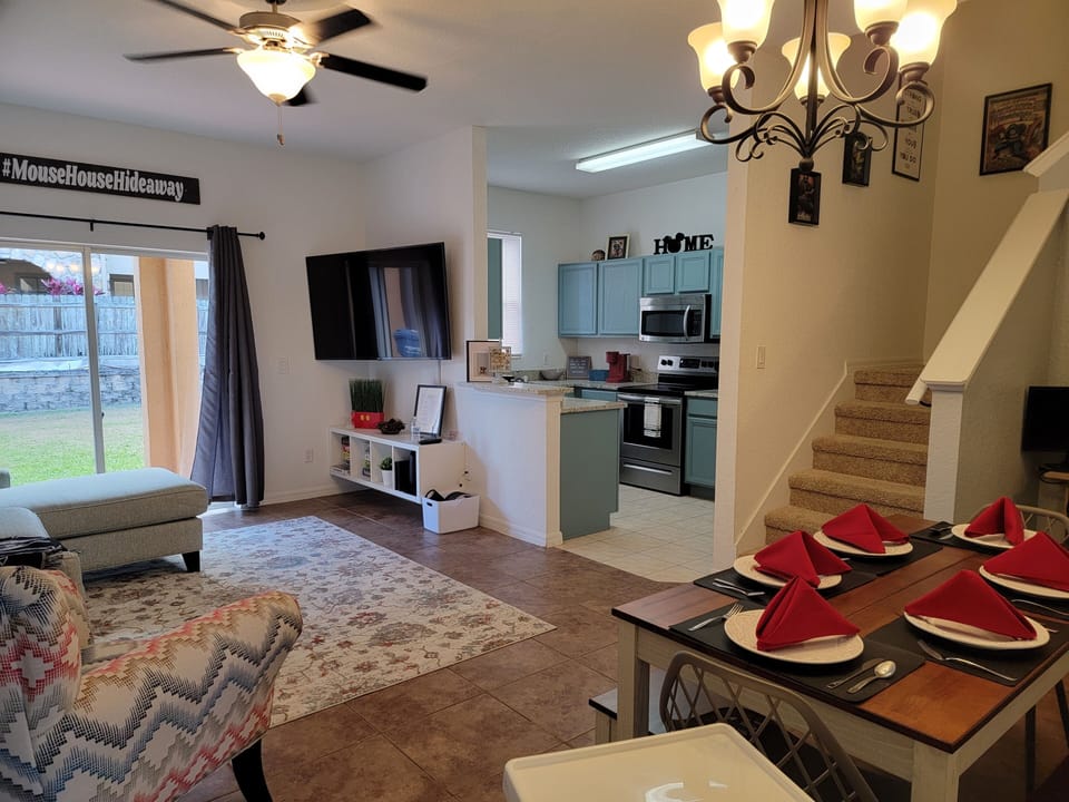 Family room with with 65 inch HDTV