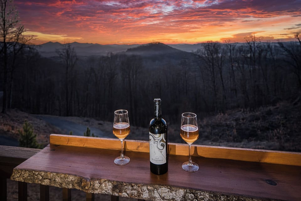 Enjoy sunset wine with stunning mountain views from the cozy bar rail.
