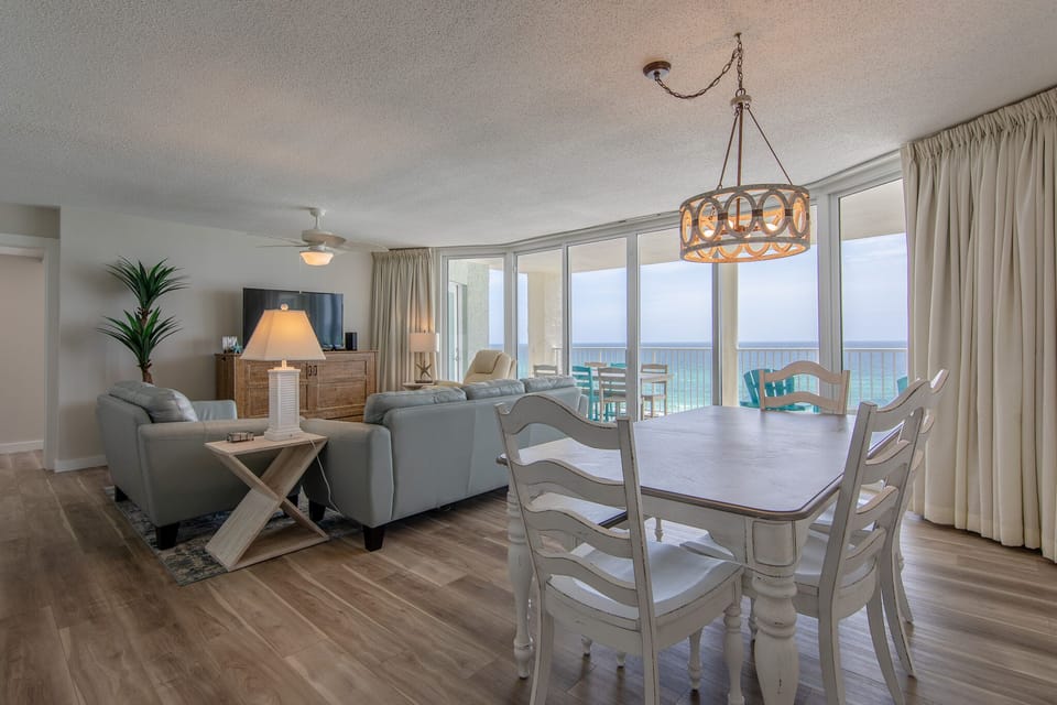Gulf front living and dining area.