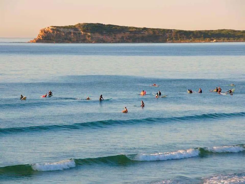 Ocean Grove beach, with the iconic Barwon Heads Bluff in the background.