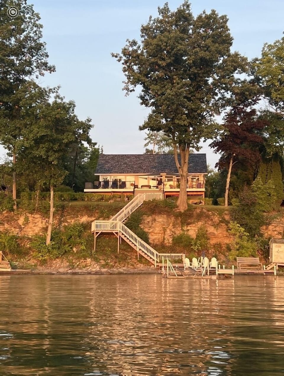 The house, beach, dock and fire pit