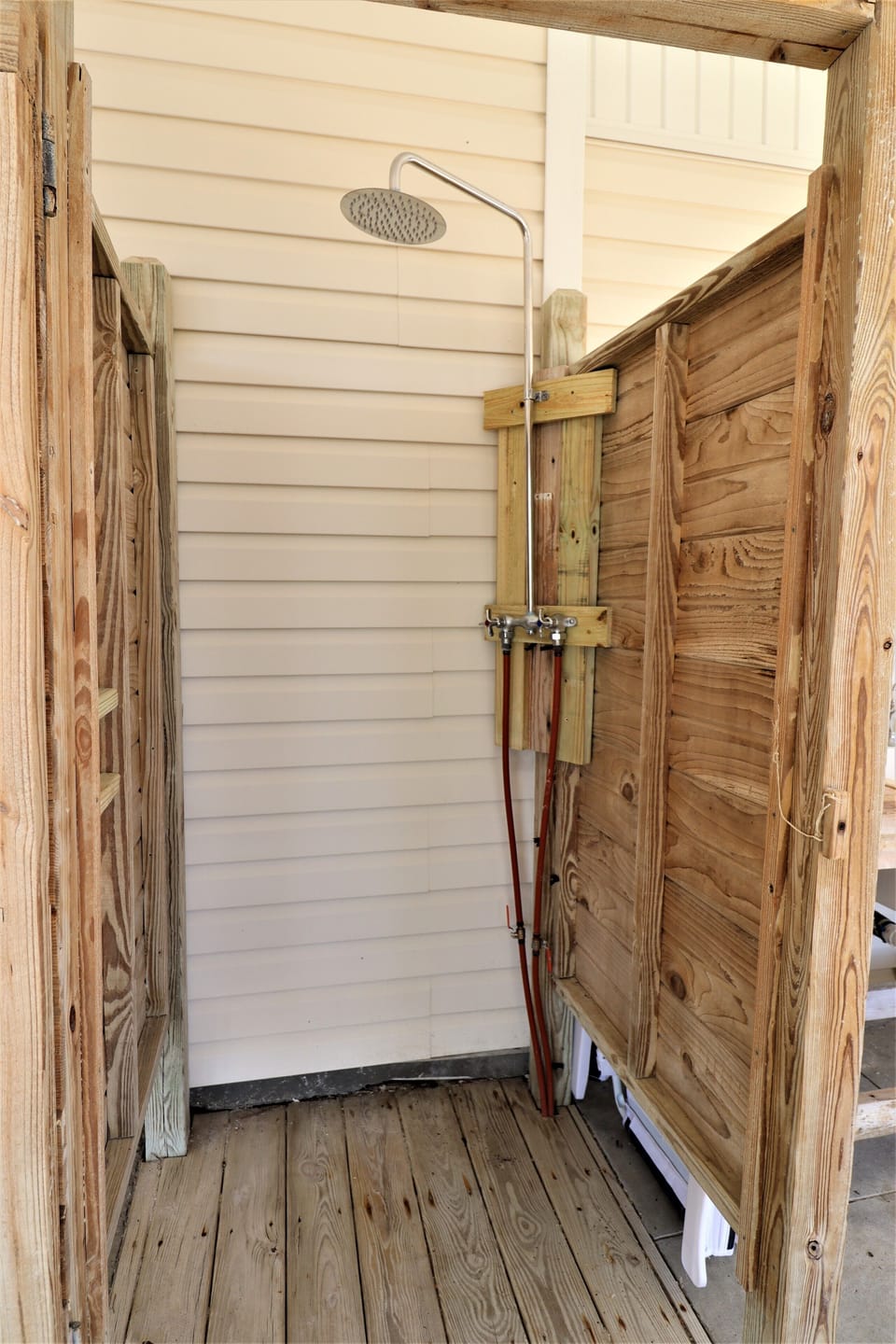 Outdoor shower for rinsing off people and beach gear!