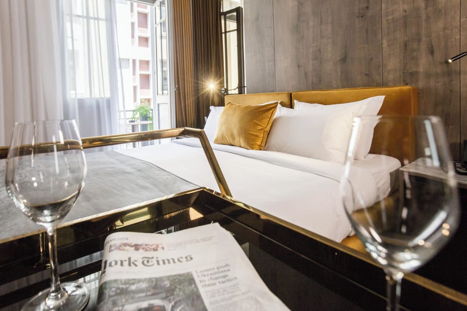 Golden Suite with Indoor Massage Hot Tub | Egyptian cotton sheets, premium bedding, memory foam beds, minibar