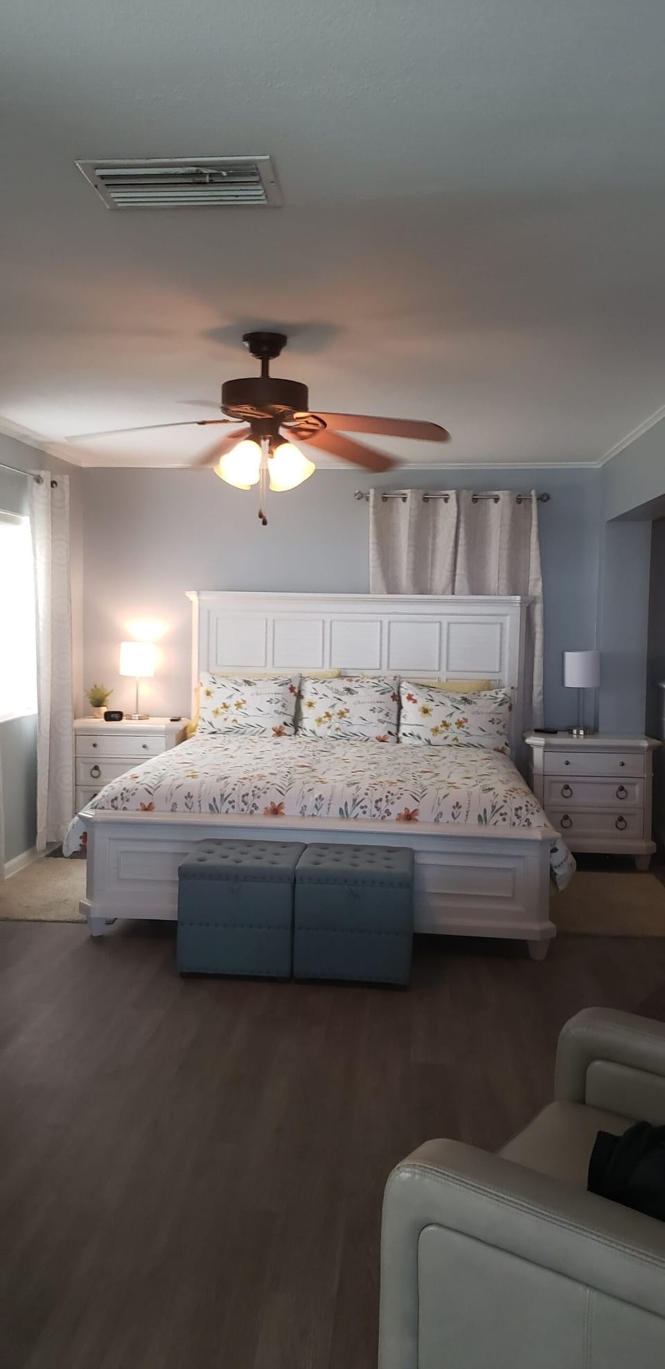 master bedroom ground floor with adjustable king bed