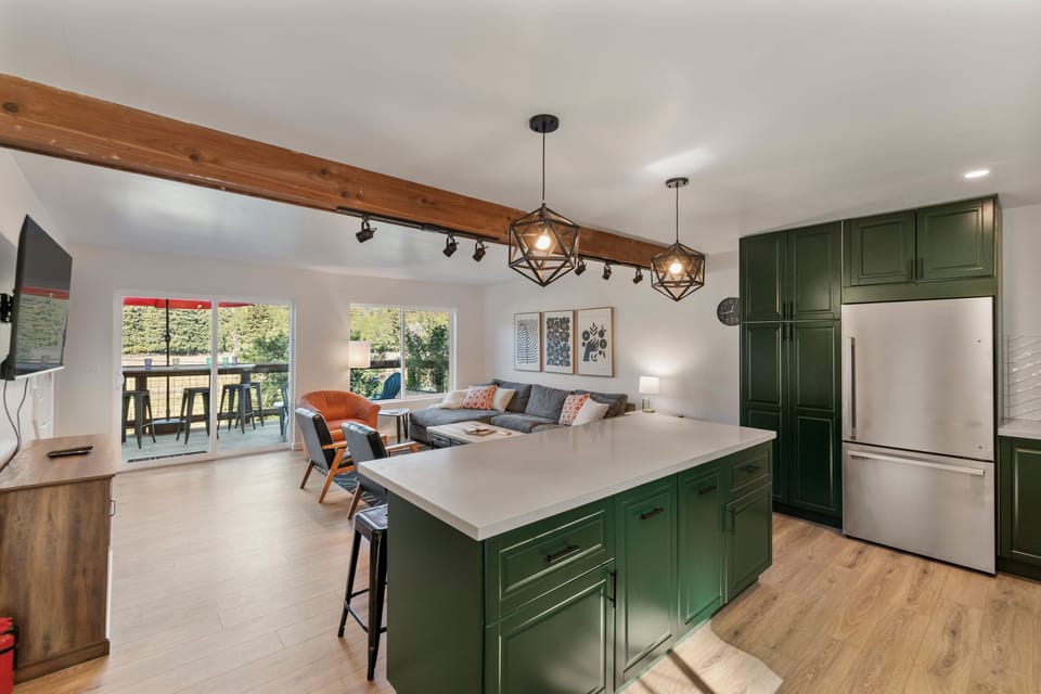 Extensive counters for food prep or jig-saw puzzle.