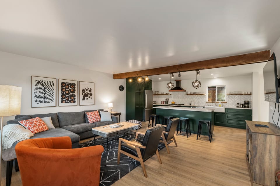 The living room opens to the kitchen for fun cooking!