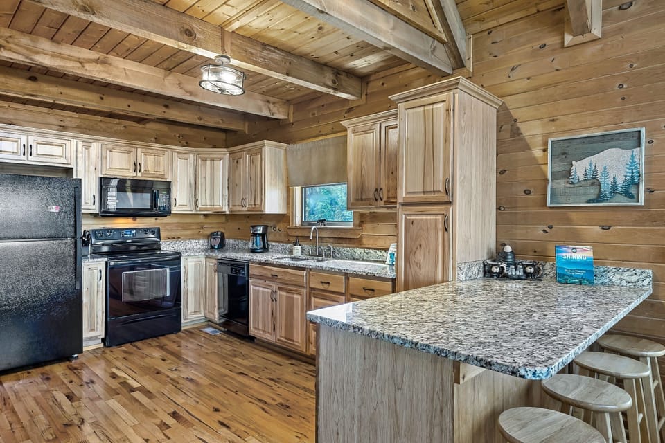 Fully stocked kitchen.