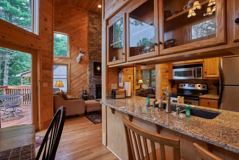 View from dining room through kitchen to living room