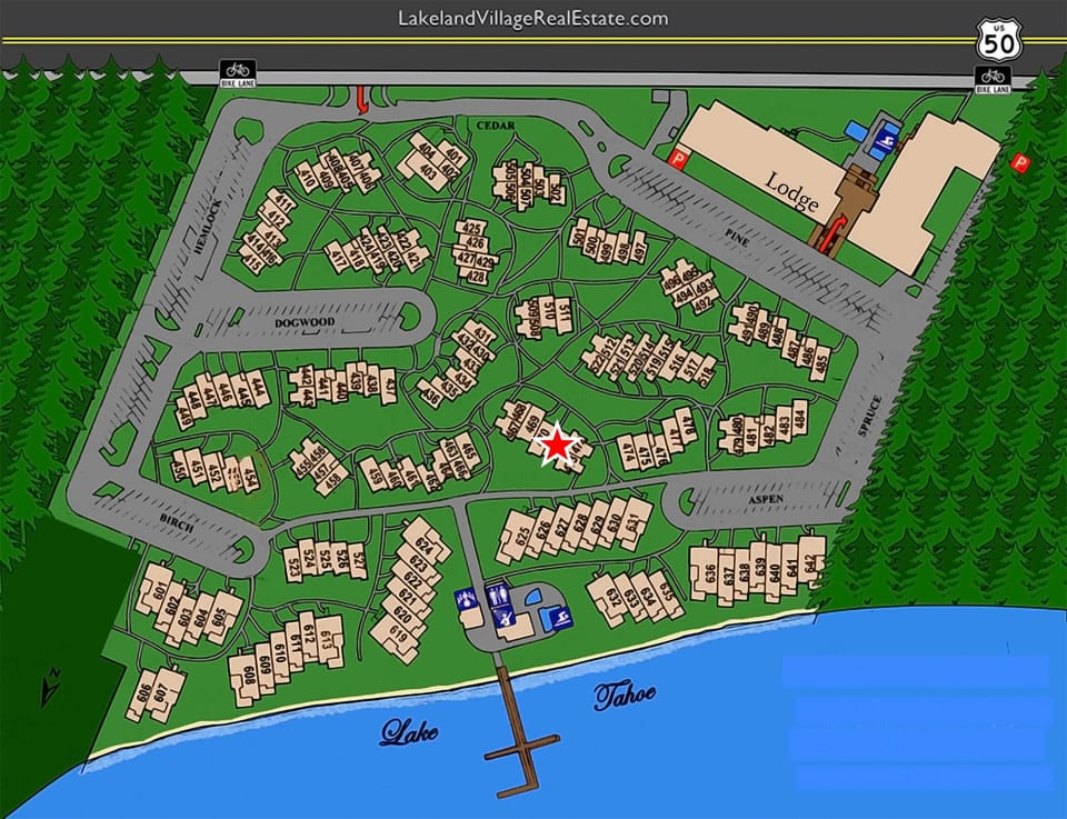 Lakeland Village property map showing your lakefront vacation rental location near Lake Tahoe's beautiful shoreline.