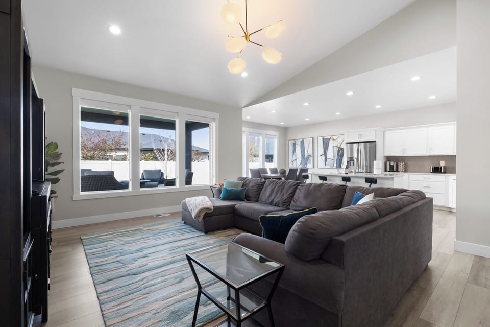 The open floor plan seamlessly connects each common living area.