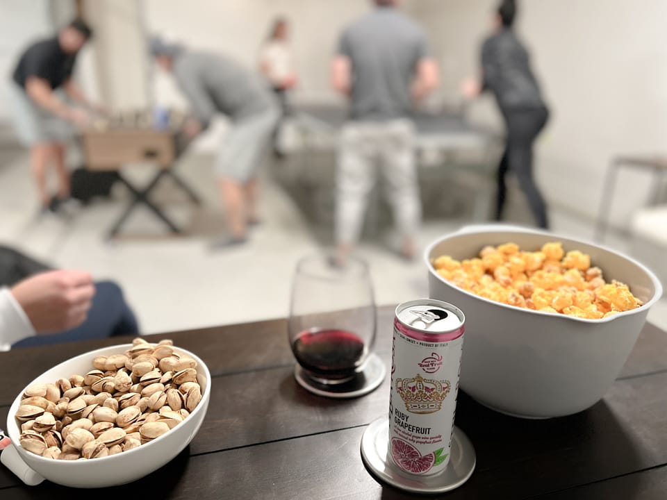 Gather in the game room! Featuring a TV, ping-pong, foosball, & more!