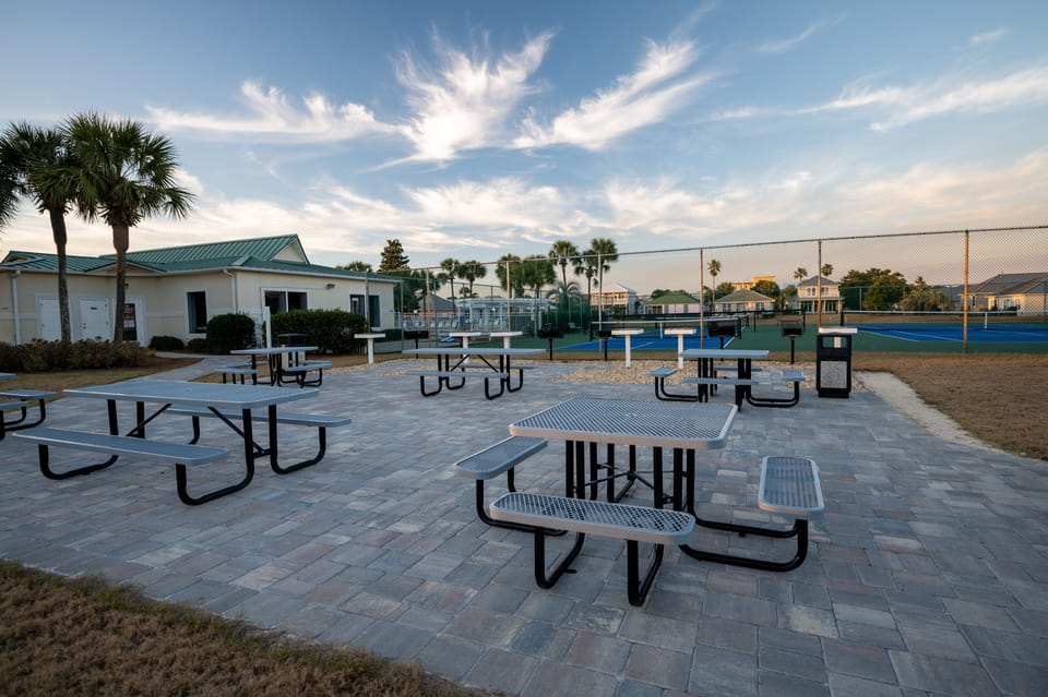 picnic tables with grill