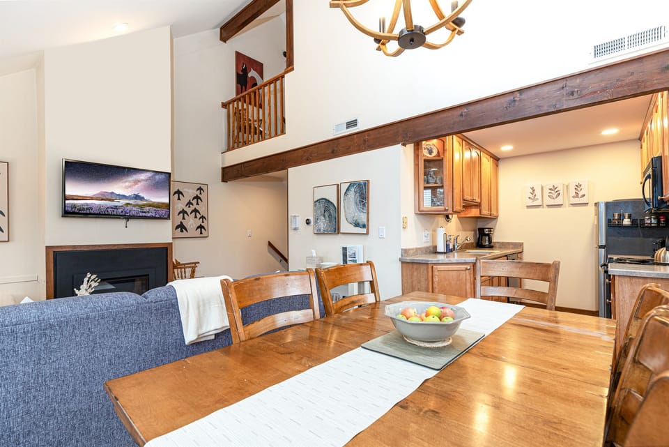 Dining area opens up to living room and kitchen