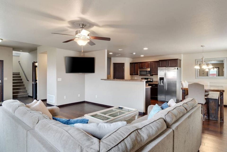 Our large sectional couch is perfect for curling up for a movie night.