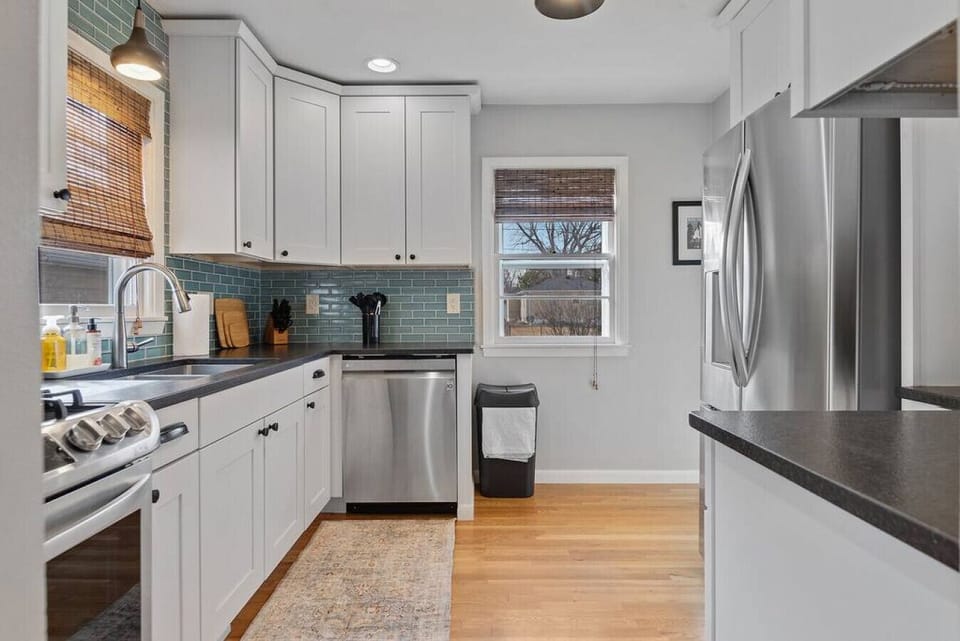 This kitchen comes fully equipped with everything you need, including a stove, oven, coffee maker, dishwasher, and a spacious refrigerator—perfect for cooking meals, brewing your morning coffee, and enjoying a comfortable, convenient stay.