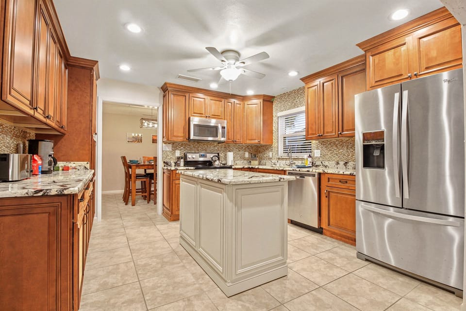Spacious updated kitchen stocked with all the basics needed for cooking
