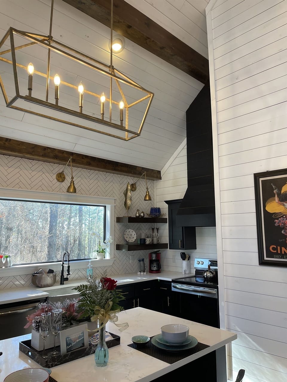 Kitchen island with plenty of light.