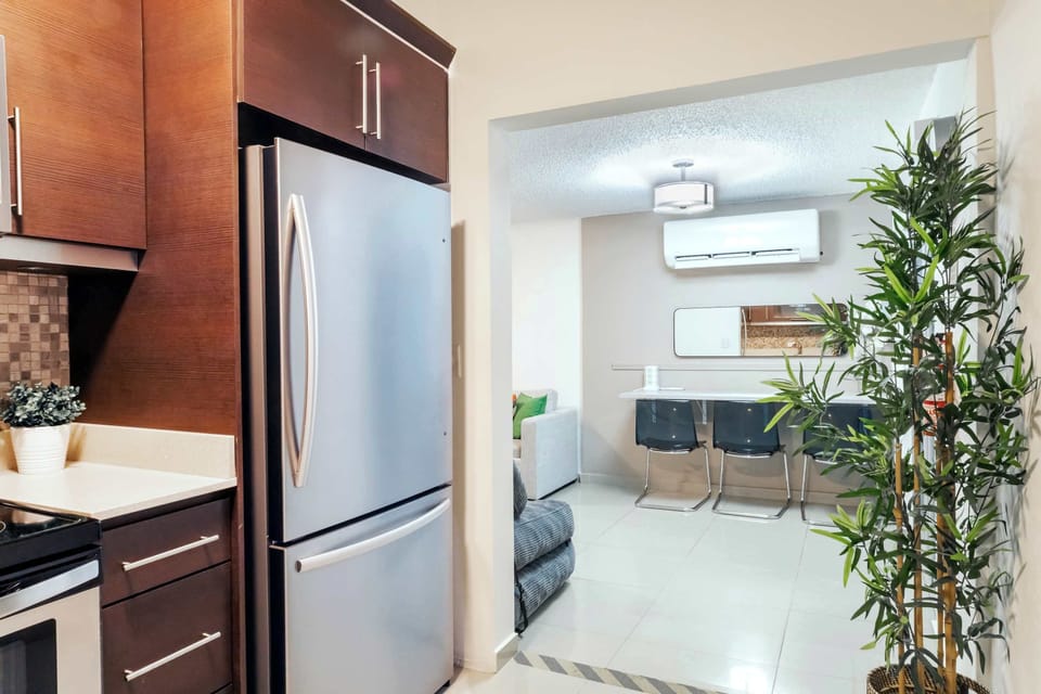 Kitchen with Large Refrigerator